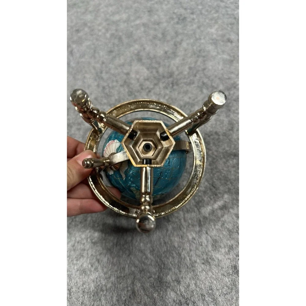 Multicolor Rotating Desktop Globe w Silver Tone Metal Holder